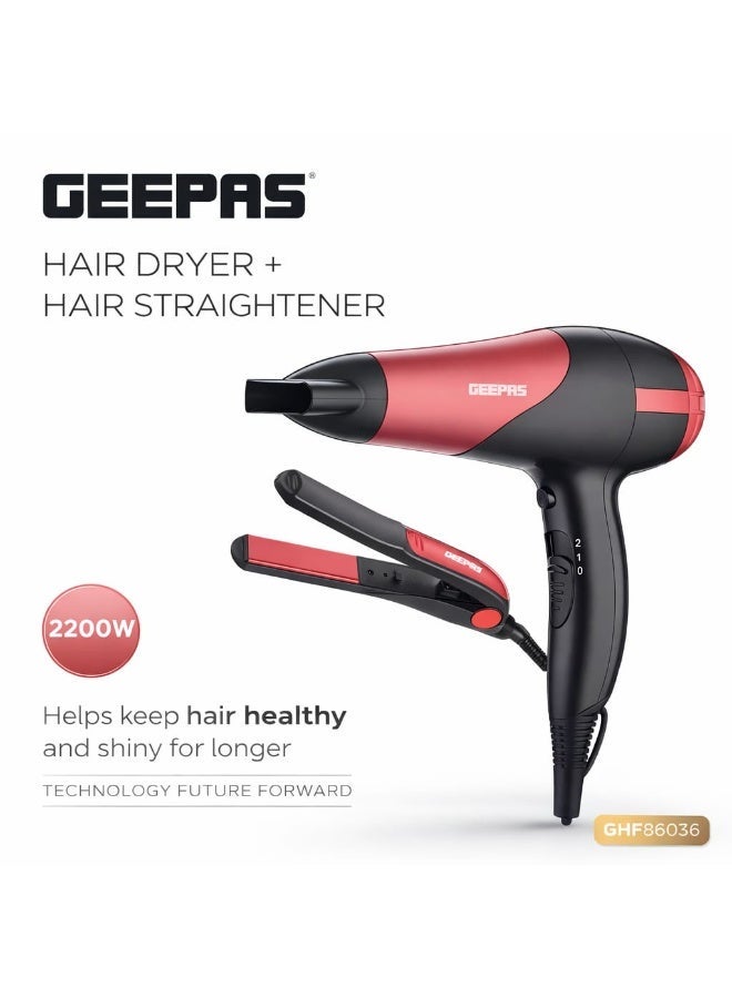 Geepas 2200W Hair Dryer & Straightener Set Fast Styling Combo - Image 2