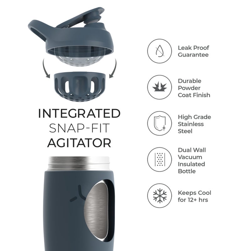 Promixx Pursuit Shaker Bottle Insulated Stainless Steel Water Bottle and shaker Cup, 18oz, Graphite Gray - Image 3