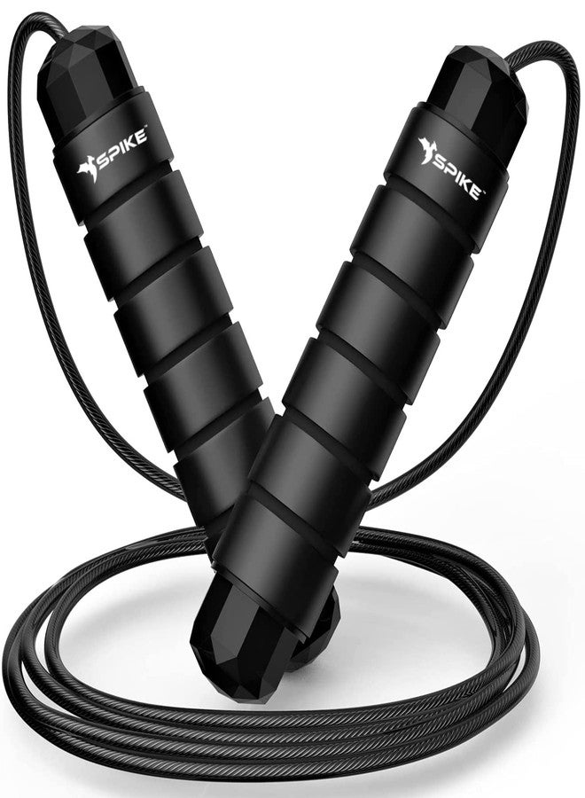 Spike Heavy Skipping Rope, Tangle-Free Rapid Speed Jumping Rope Cable with Ball Bearings for men, WoMen, and Kids, Adjustable Steel Skipping Rope Workout with Foam Handles for Fitness, (Black) - Image 1