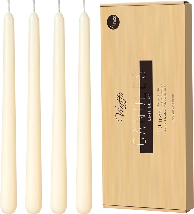 Viyffo Taper Candles 10 Inch Ivory Set of 4 Unscented, Dripless, Smokeless Long Tall Tapered Candlesticks Wedding Home Decor Dinner - Image 1