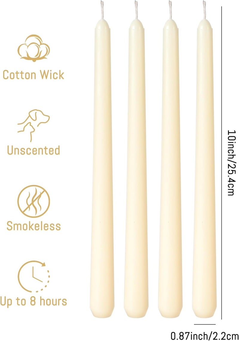 Viyffo Taper Candles 10 Inch Ivory Set of 4 Unscented, Dripless, Smokeless Long Tall Tapered Candlesticks Wedding Home Decor Dinner - Image 3