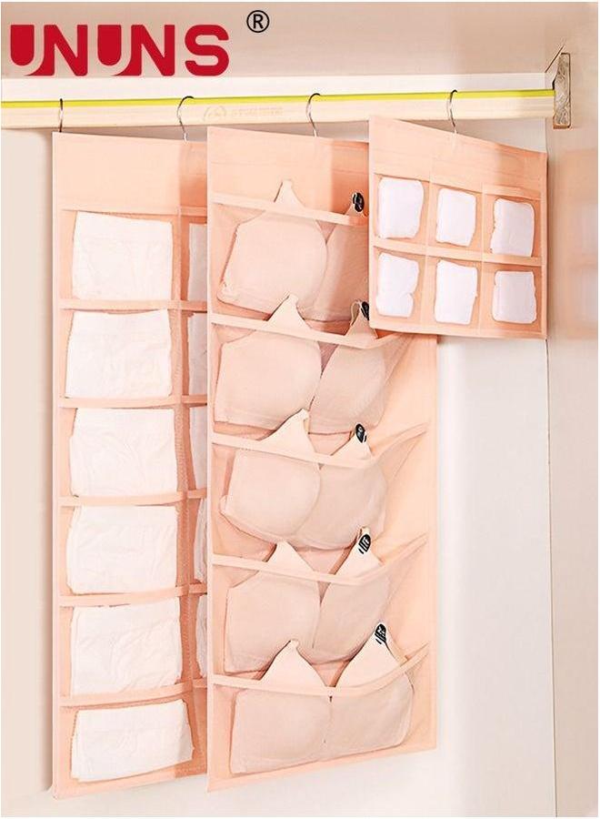 UNUNS Hanging Closet Organizer,3 Pack Dual-Sided Organizer With Metal Hanger,Wardrobe Mesh Pockets Storage Bag For Underwear,Stocking,Bra And Sock  - Image 1