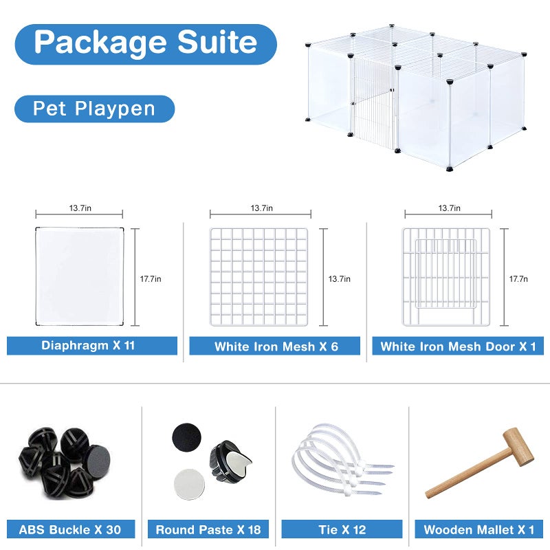 BRIAN & DANY Pet Plastic Playpen, Play Pen Indoor for Kitten, Hamster, Rabbit, Guinea Pig, Clear Enclosure Fence, 17.7 X 13.7 inches, 18 Panels - Image 4