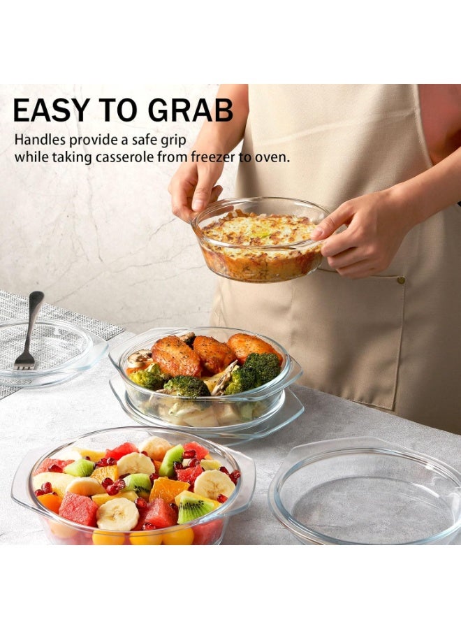 Clear Round Glass Casserole Dish With Lid Lidded Casseroles Bakeware Lid, Bowl (Set Of 3-0.65L+1L+1.4L) - Image 4