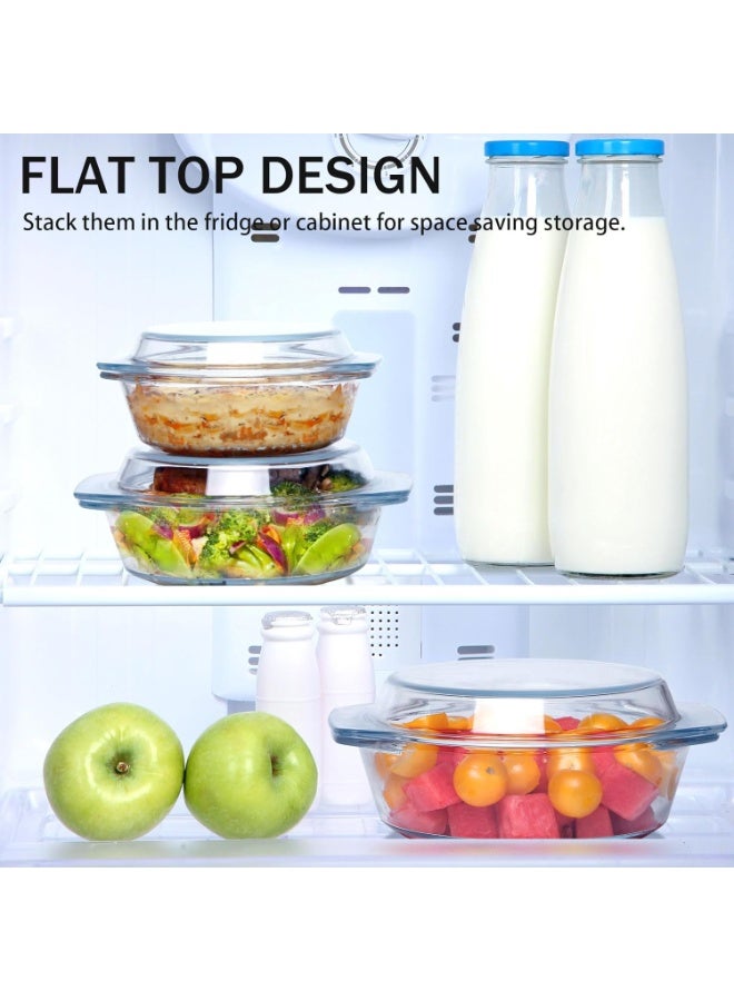 Clear Round Glass Casserole Dish With Lid Lidded Casseroles Bakeware Lid, Bowl (Set Of 3-0.65L+1L+1.4L) - Image 3