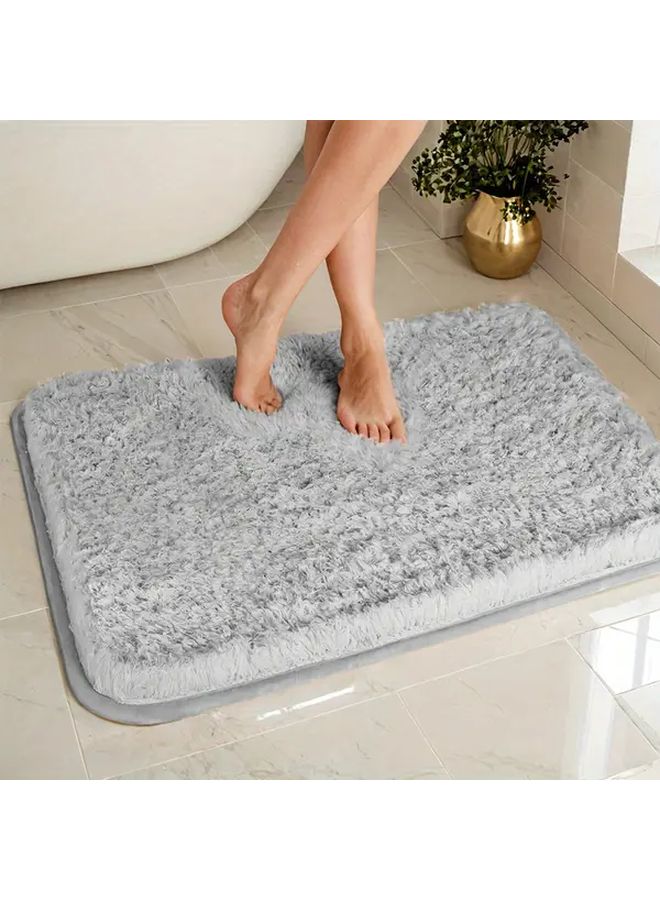Gray Plush Bath Mat Non Slip Absorbent Fluffy Long Pile 50x80cm 760gsm - Image 5