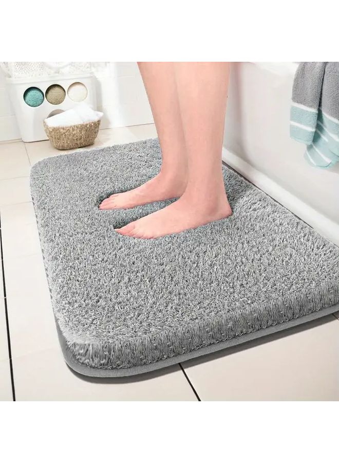 Gray Plush Bath Mat Non Slip Absorbent Fluffy Long Pile 50x80cm 760gsm - Image 1