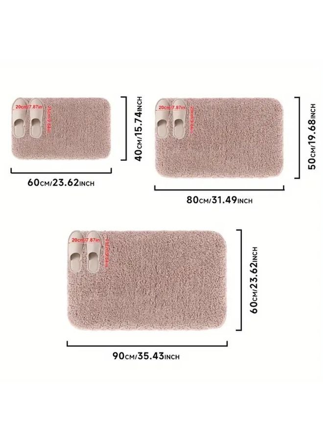 Gray Plush Bath Mat Non Slip Absorbent Fluffy Long Pile 50x80cm 760gsm - Image 3