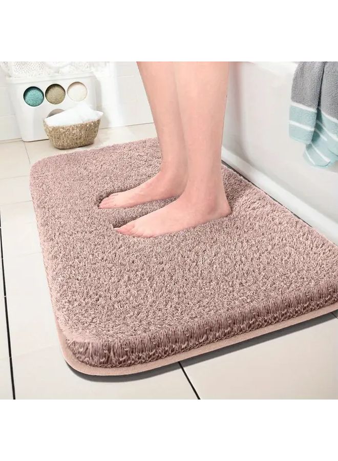 Gray Plush Bath Mat Non Slip Absorbent Fluffy Long Pile 50x80cm 760gsm - Image 2
