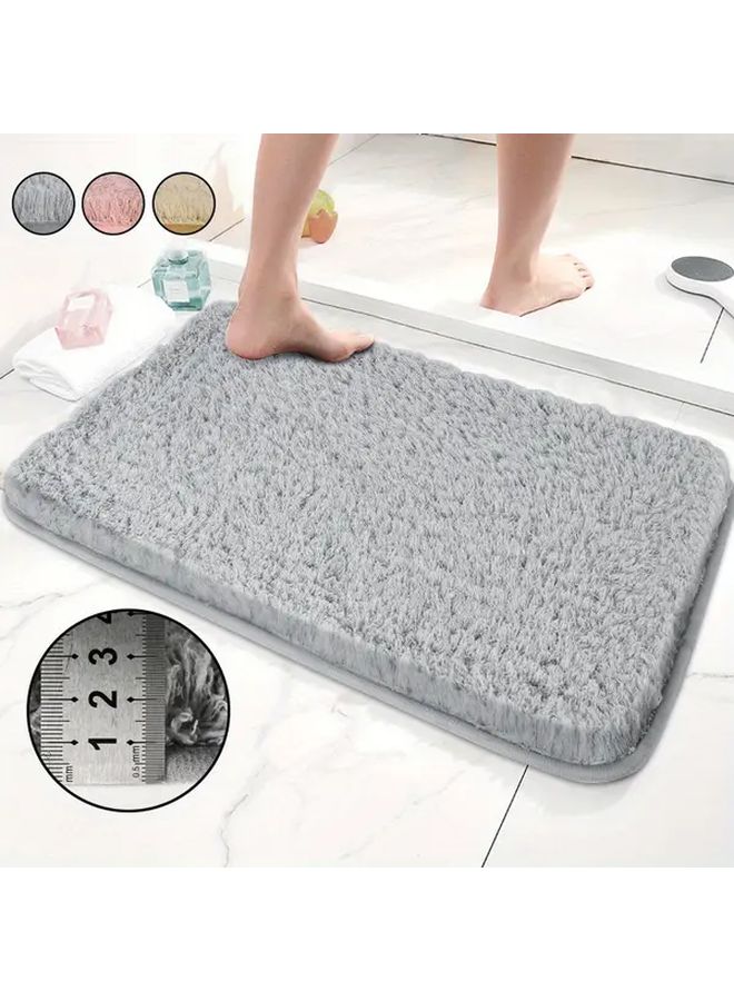 Gray Plush Bath Mat Non Slip Absorbent Fluffy Long Pile 50x80cm 760gsm - Image 4