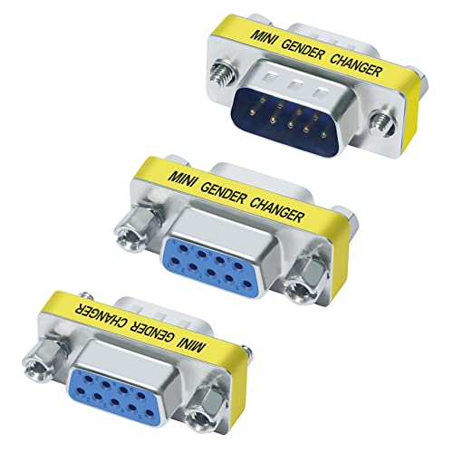 DTECH Serial Adapter 3-Pack (DB9 F-F, M-F, M-M), Mini Size RS232 Coupler, Female to Male 9 Pin Connector, for PC Computer Data Transfer - Image 1