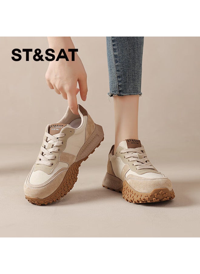 St&Sat Saay Thick-soled Fashionable Comfortable German Training Shoes For Women Commuting Versatile Simple Casual Travel Shoes Women Apricot Color Size 38 - Image 1