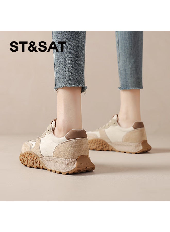 St&Sat Saay Thick-soled Fashionable Comfortable German Training Shoes For Women Commuting Versatile Simple Casual Travel Shoes Women Apricot Color Size 38 - Image 4