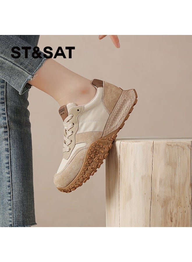 St&Sat Saay Thick-soled Fashionable Comfortable German Training Shoes For Women Commuting Versatile Simple Casual Travel Shoes Women Apricot Color Size 38 - Image 2