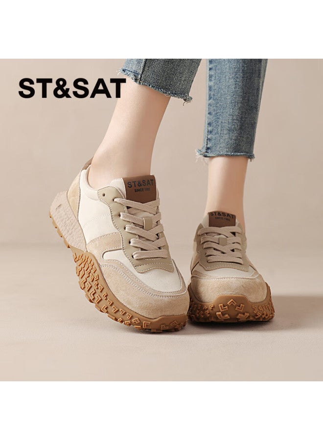 St&Sat Saay Thick-soled Fashionable Comfortable German Training Shoes For Women Commuting Versatile Simple Casual Travel Shoes Women Apricot Color Size 38 - Image 3