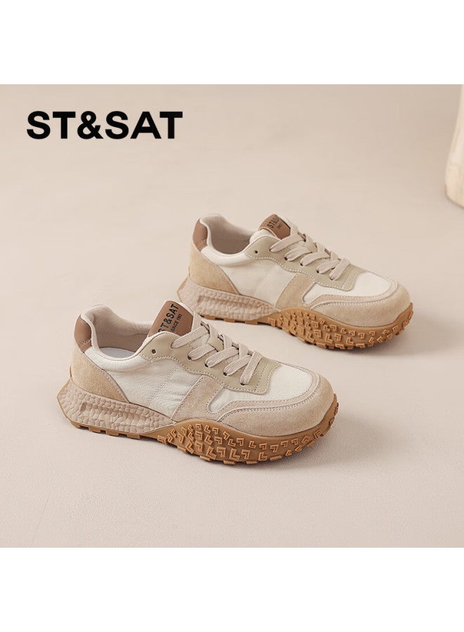 St&Sat Saay Thick-soled Fashionable Comfortable German Training Shoes For Women Commuting Versatile Simple Casual Travel Shoes Women Apricot Color Size 38 - Image 5