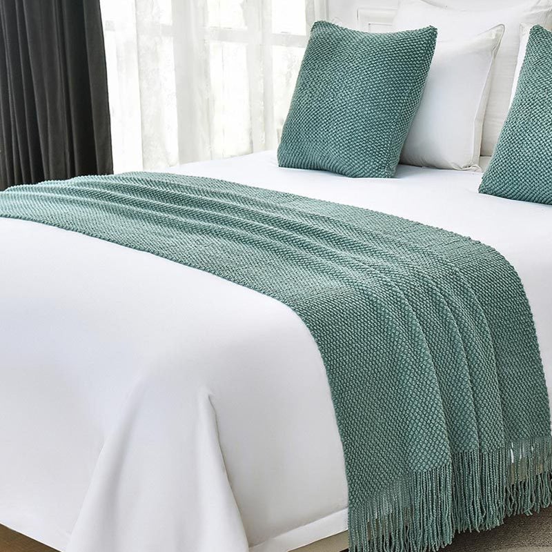 LuxeSolid King Bed Runner with Tassels - 60X180cm Double-Layer Anti-Fade Bedding Scarf for Home Hotel Decor - Image 1