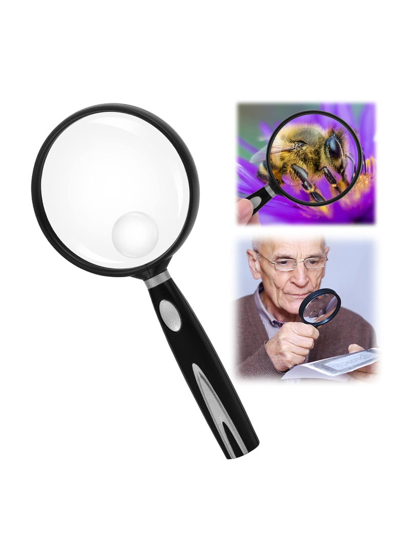 Handheld Reading Magnifier 10X 30X 75mm Shatterproof Lens Rubbery with Non Slip Soft Handle for Seniors and Kids Nature Exploration Insect Hobby Observation Silver - Image 1