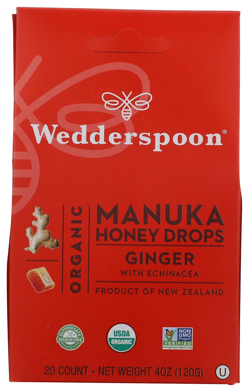 Wedderspoon Organic Manuka Honey Drops Ginger  Echinacea 20 Count Pack of 1  Genuine New Zealand Honey  Perfect Remedy For Dry Throats - Image 3