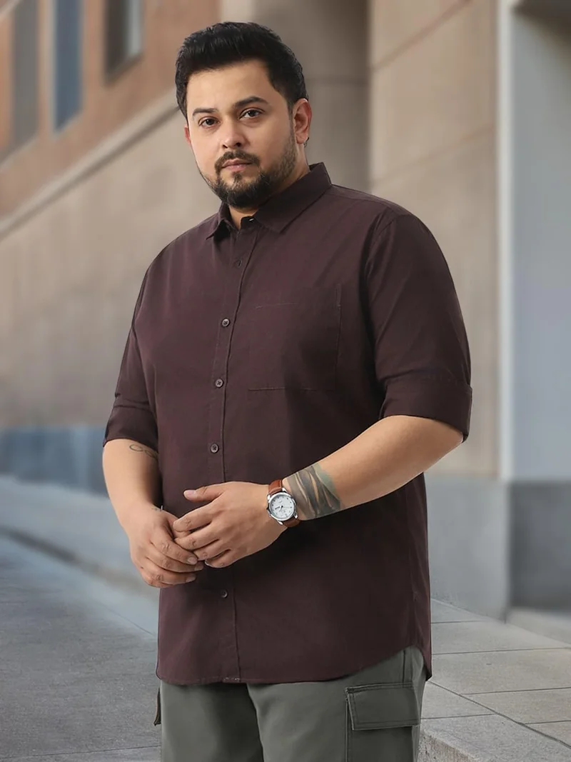 Urbano Fashion Urbano Plus Men's Cocoa Cotton Full Sleeve Regular Fit Casual Solid Shirt