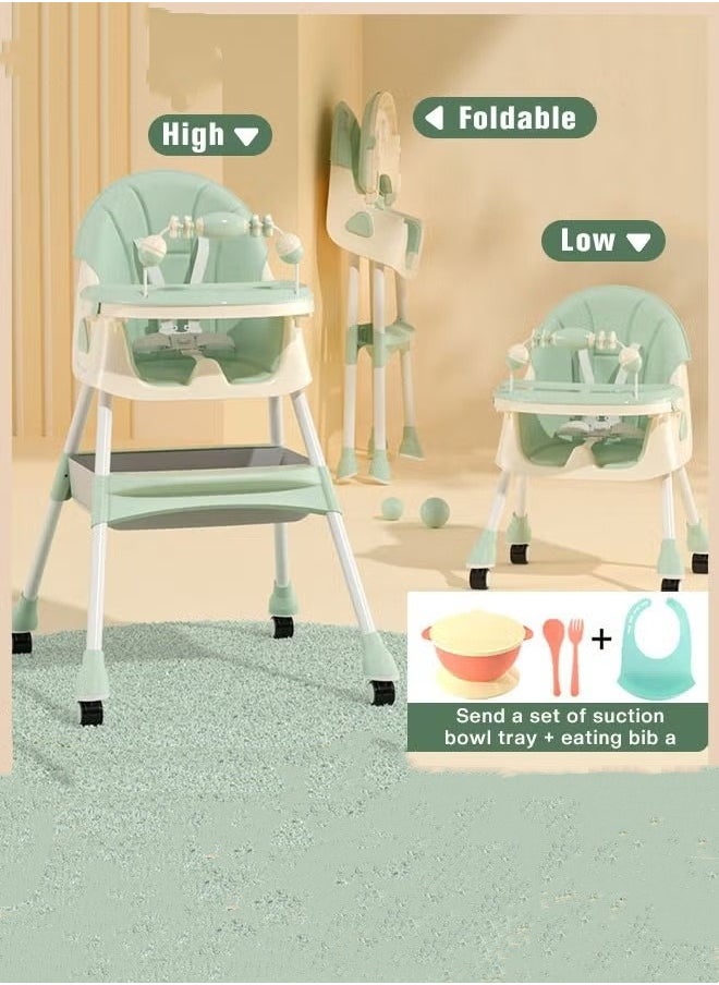 MIXDE Baby High Chair for Toddlers, Foldable High Chairs with Adjustable Seat Heigh Recline with 4 Wheels and Removable Tray  - Image 1