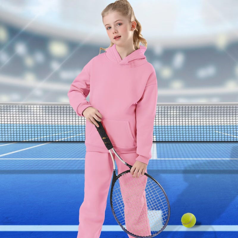 DHSPKN Girls Boys 2 Piece Tracksuit Athletic Sweatsuits Sets Hooded Sweatshirt and Jogger Sweatpants Clothing Sets for Kids Pink 150 - Image 2