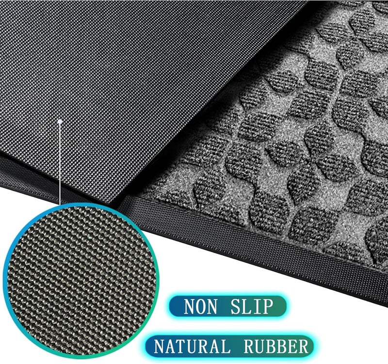 Bulijojo Sturdy Front Entrance Doormats,Durable Heavy Duty Welcome Mat,Thick Absorbent Natural Rubber Non Slip Mat,Easy Clean Entryway Mat 17"x30" Geometric Grey - Image 2