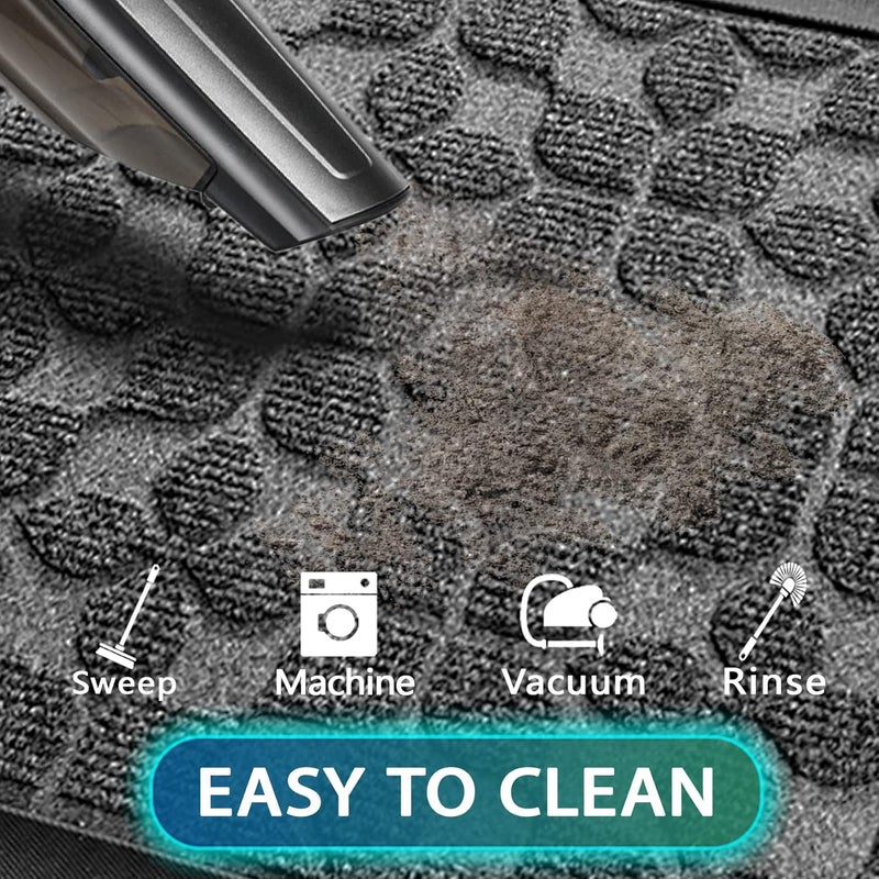 Bulijojo Sturdy Front Entrance Doormats,Durable Heavy Duty Welcome Mat,Thick Absorbent Natural Rubber Non Slip Mat,Easy Clean Entryway Mat 17"x30" Geometric Grey - Image 5