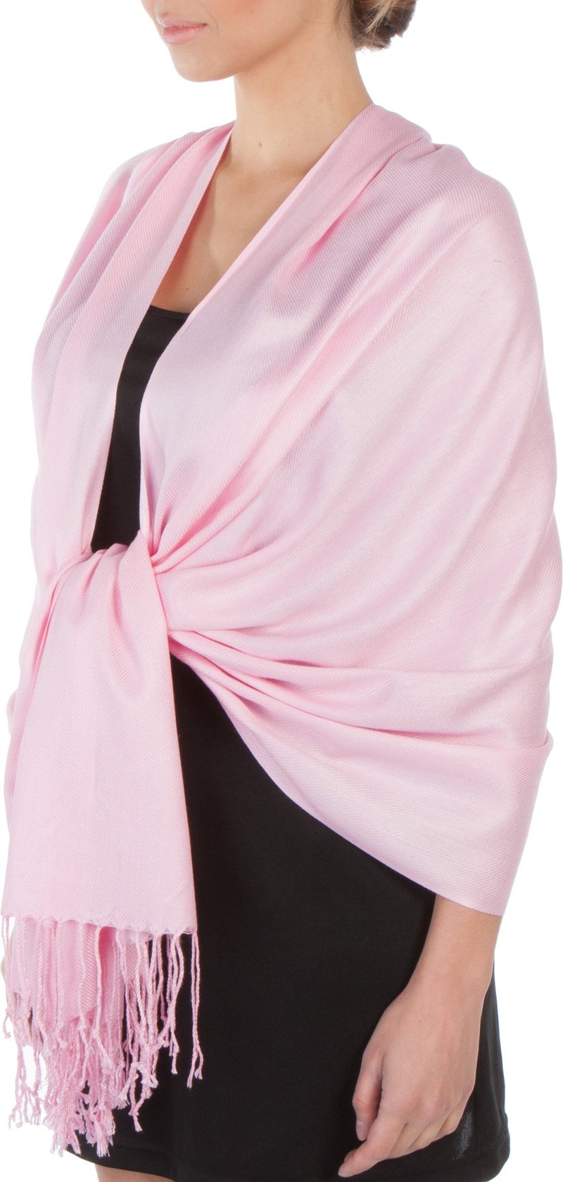 Sakkas Large Soft Silky Pashmina Shawl Wrap Scarf in Solid Colors - Baby Pink - Image 1