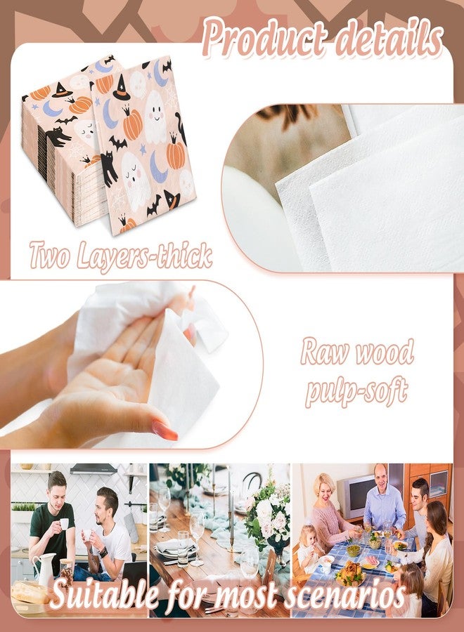 JarThenaAMCS 100 Pcs Halloween Paper Napkins Cute Pumpkin Ghost Disposable Napkins Cartoon Luncheon Dinner Napkin for Trick or Treat Birthday Baby Shower Party Table Supplies - Image 3