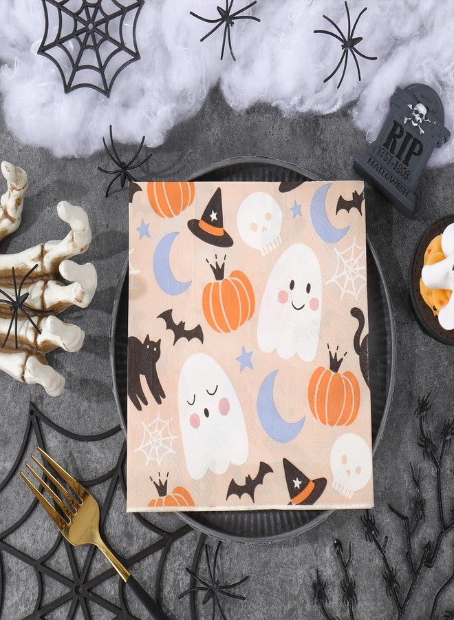 JarThenaAMCS 100 Pcs Halloween Paper Napkins Cute Pumpkin Ghost Disposable Napkins Cartoon Luncheon Dinner Napkin for Trick or Treat Birthday Baby Shower Party Table Supplies - Image 5