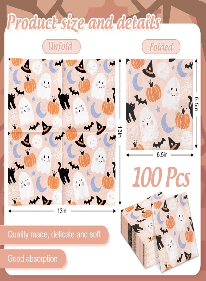 JarThenaAMCS 100 Pcs Halloween Paper Napkins Cute Pumpkin Ghost Disposable Napkins Cartoon Luncheon Dinner Napkin for Trick or Treat Birthday Baby Shower Party Table Supplies - Image 2