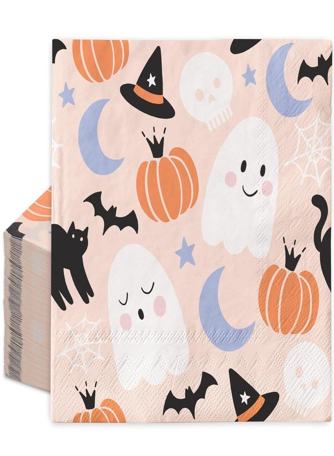 JarThenaAMCS 100 Pcs Halloween Paper Napkins Cute Pumpkin Ghost Disposable Napkins Cartoon Luncheon Dinner Napkin for Trick or Treat Birthday Baby Shower Party Table Supplies - Image 1