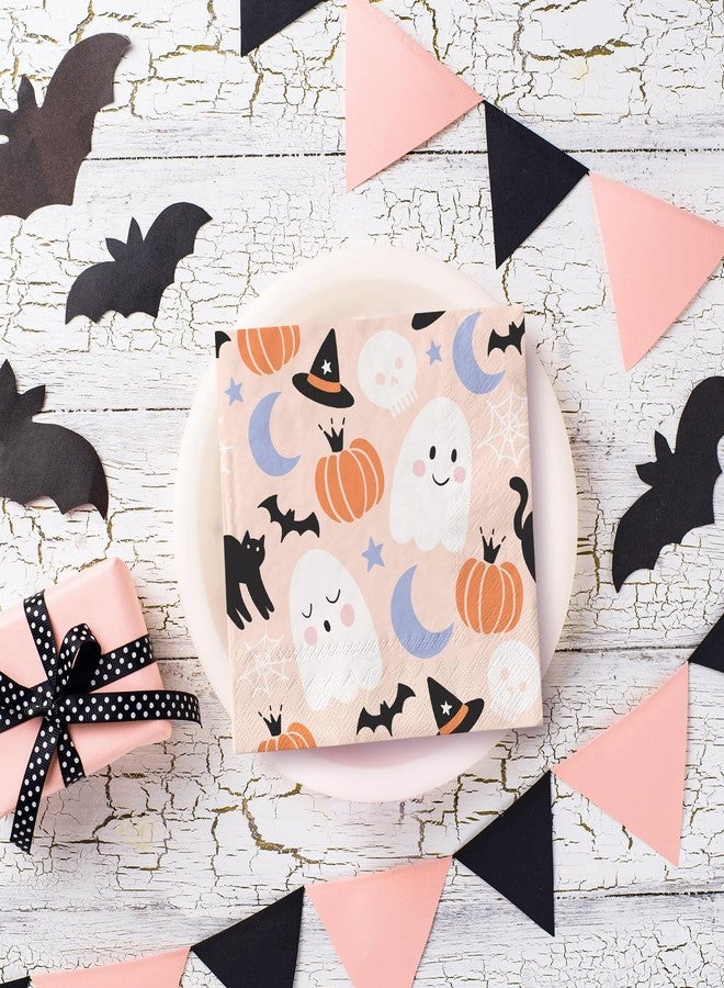 JarThenaAMCS 100 Pcs Halloween Paper Napkins Cute Pumpkin Ghost Disposable Napkins Cartoon Luncheon Dinner Napkin for Trick or Treat Birthday Baby Shower Party Table Supplies - Image 4