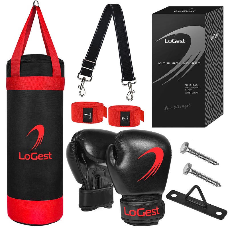 LoGest Punching Bag for Kids Boxing Set - Suitable for Kids Punching Bags 3-8 Years of Age - Boxing Gloves & Hand Wraps Included - Youth Children Boxing MMA Kickboxing Muay Thai Karate Punching Bag - Image 1