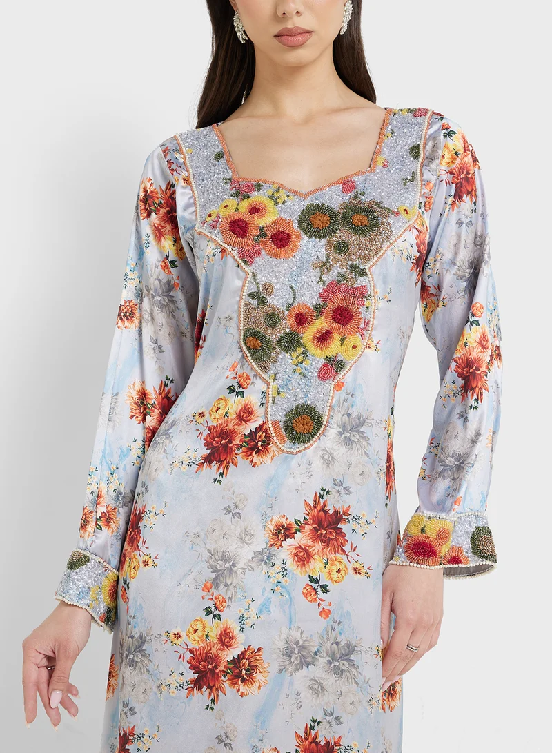 ARABIAN CLOSET Embellished Belted Jalabiya