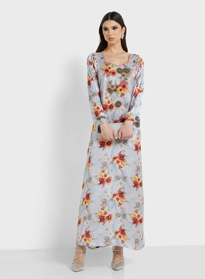 ARABIAN CLOSET Embellished Belted Jalabiya