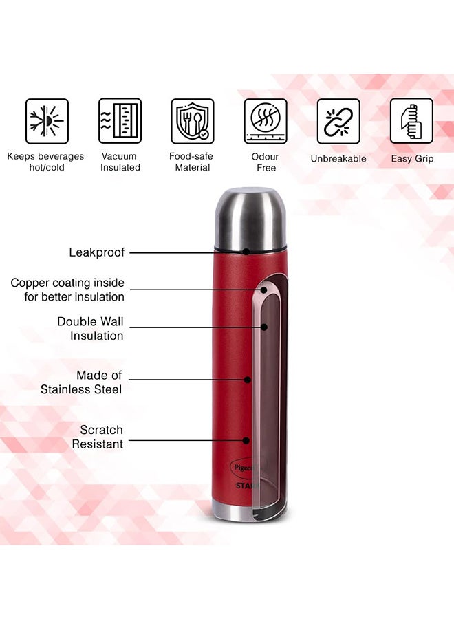 Pigeon Stark Plus 1000Ml Therminox Double Walled Insulated Bottle, Hot & Cold Thermo Flask, Red | Leak Proof | Easy to Carry | Office Bottle | Travel Bottle | Gym Bottle - Image 2