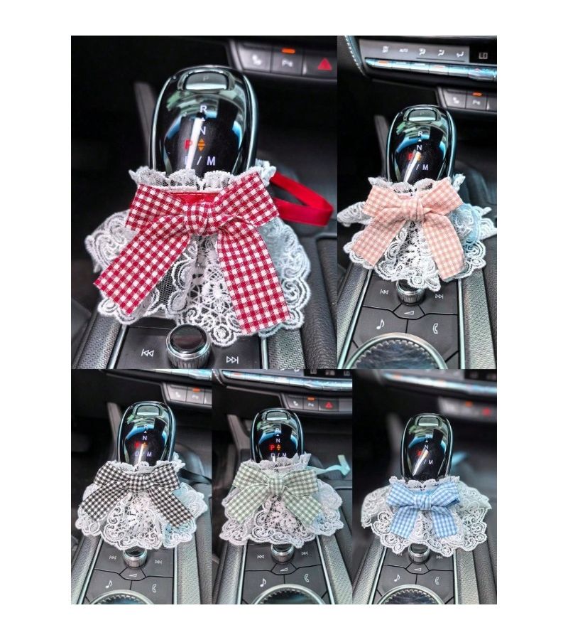 Red Bow Tie Gear Shift Knob Cover Stylish Manual Car Accessory Decorative - Image 1