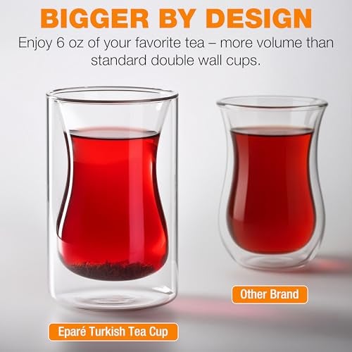 Eparé 6 oz Turkish Tea Cups Set of 2 – Heat Resistant Double Wall Turkish Tea Glass – Lightweight and Insulated Borosilicate Glasses - Image 2