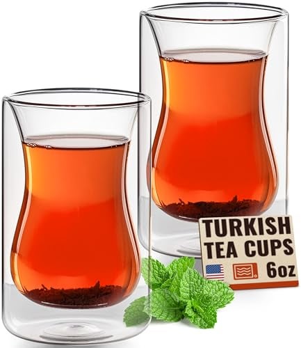 Eparé 6 oz Turkish Tea Cups Set of 2 – Heat Resistant Double Wall Turkish Tea Glass – Lightweight and Insulated Borosilicate Glasses - Image 1