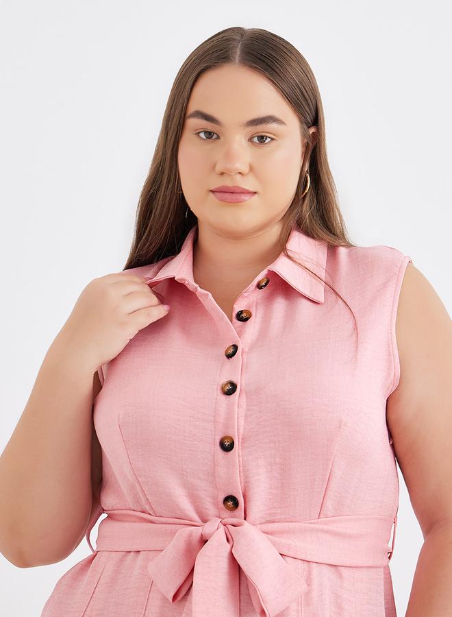 Styli Plus Pink Midi Dress with Tie Belt - Image 4