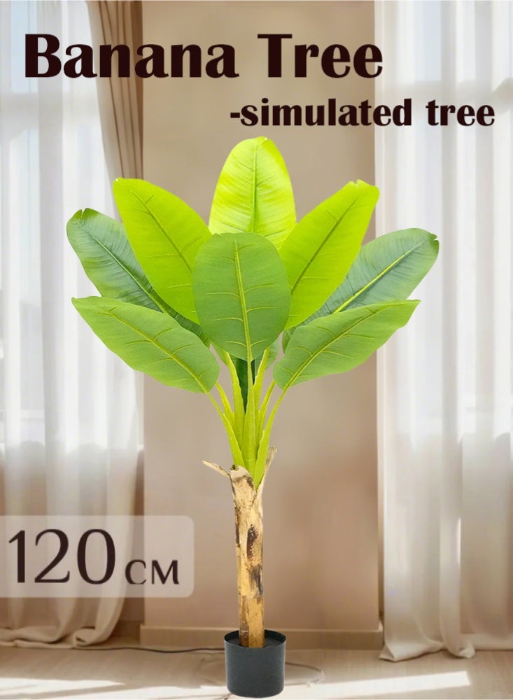 PHISMA Realistic Artificial Plant 120cm Faux Banana Leaf Tree with Black Tall Planter for Home Decoration - Perfect Indoor Silk Floor Plant for Living Room, Office and Bedroom Atmosphere Enhancement - Image 1