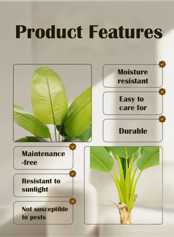 PHISMA Realistic Artificial Plant 120cm Faux Banana Leaf Tree with Black Tall Planter for Home Decoration - Perfect Indoor Silk Floor Plant for Living Room, Office and Bedroom Atmosphere Enhancement - Image 4