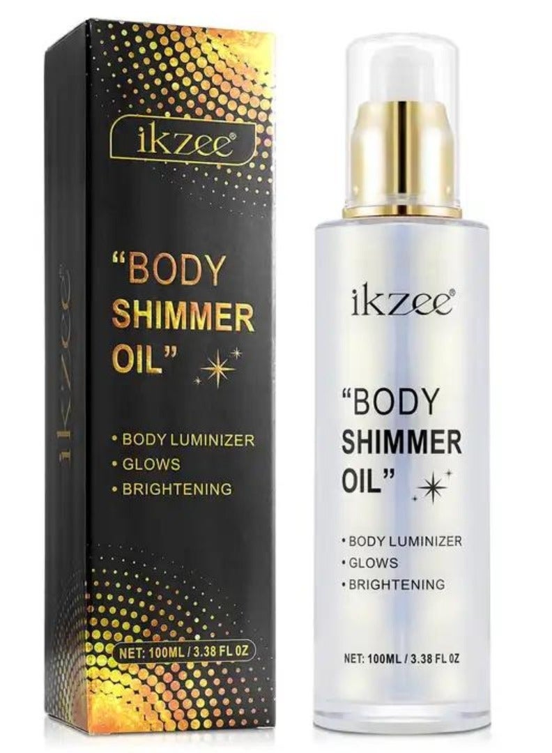 IKZEE Silver Body Shimmer Oil 100ml Body Shimmer Lotion Glow Oil Body Luminizer Oil Glow Lotion for Brightening Body Long Lasting Shimmering Body Oil for Body & Face No.01 - Image 2