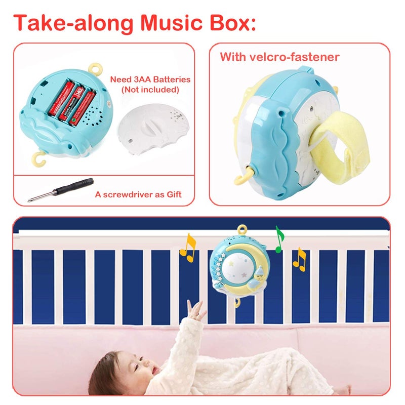 Mini Tudou Baby Musical Mobile Crib with Music and Lights, Timing Function, Projection, Take-Along Rattle and Music Box for Babies Boy Girl Toddler Sleep - Image 4