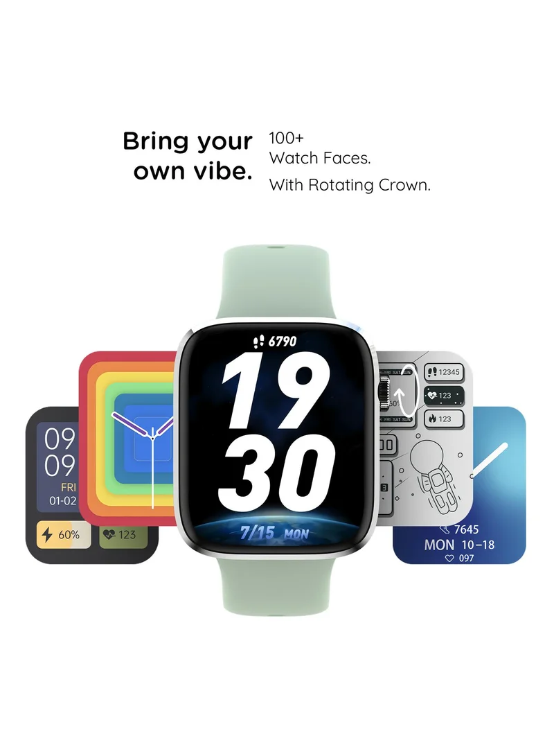 Pebble Cosmos Prime 1.91" Smartwatch for Men and Women, 600 Nits Brightness, Bluetooth Calling, Wireless Charging, Health Suite - Mint Green