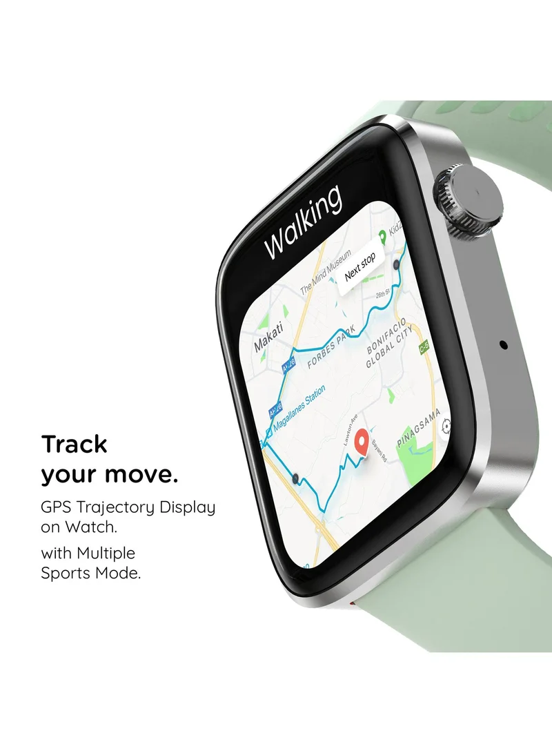 Pebble Cosmos Prime 1.91" Smartwatch for Men and Women, 600 Nits Brightness, Bluetooth Calling, Wireless Charging, Health Suite - Mint Green