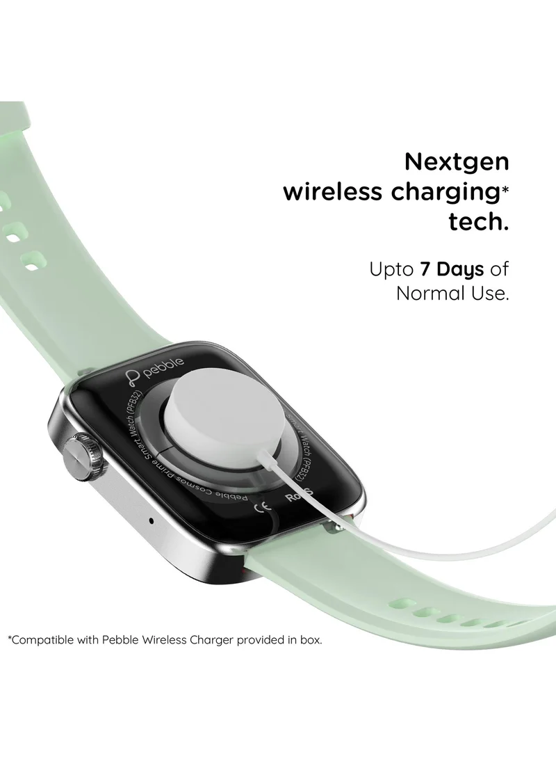 Pebble Cosmos Prime 1.91" Smartwatch for Men and Women, 600 Nits Brightness, Bluetooth Calling, Wireless Charging, Health Suite - Mint Green
