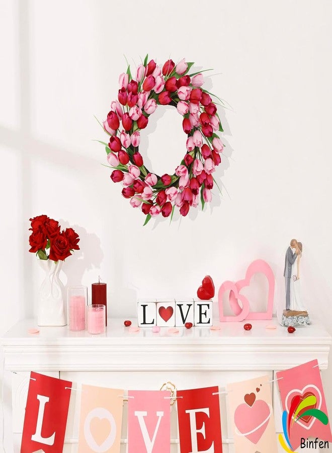 BINFEN 18-20 Inch Valentines Day Wreath – Pink & Red 72pcs Silk Tulip Valentines Door Decor, Outdoor Valentine Wreaths for Front Door Decorations, Romantic Spring Summer Wreath - Image 4